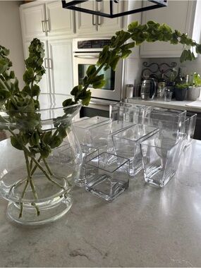 CB2 Clear Square Acrylic Vase / Container wedding decor home 8.5” tall